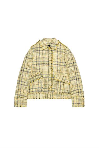 Zara ZW COLLECTION TEXTURED PLAID JACKET - Yellow
