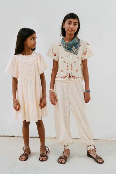 Zara EMBROIDERED DRESS - Ecru