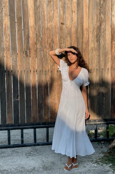 فستان ميدي شاش غوديه - أبيض الخاص بـ Zara