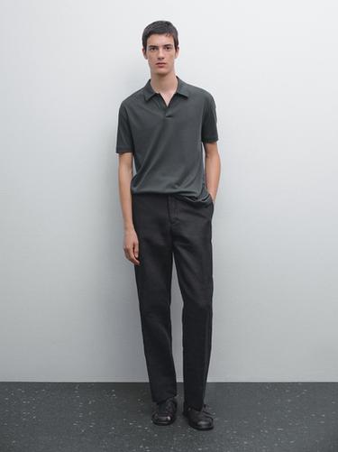 Zara Short sleeve polo shirt with snap-button placket - Petrol blue