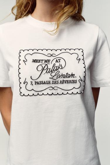 T-SHIRT WITH ORGANZA SLOGAN - White by Zara - Image 2