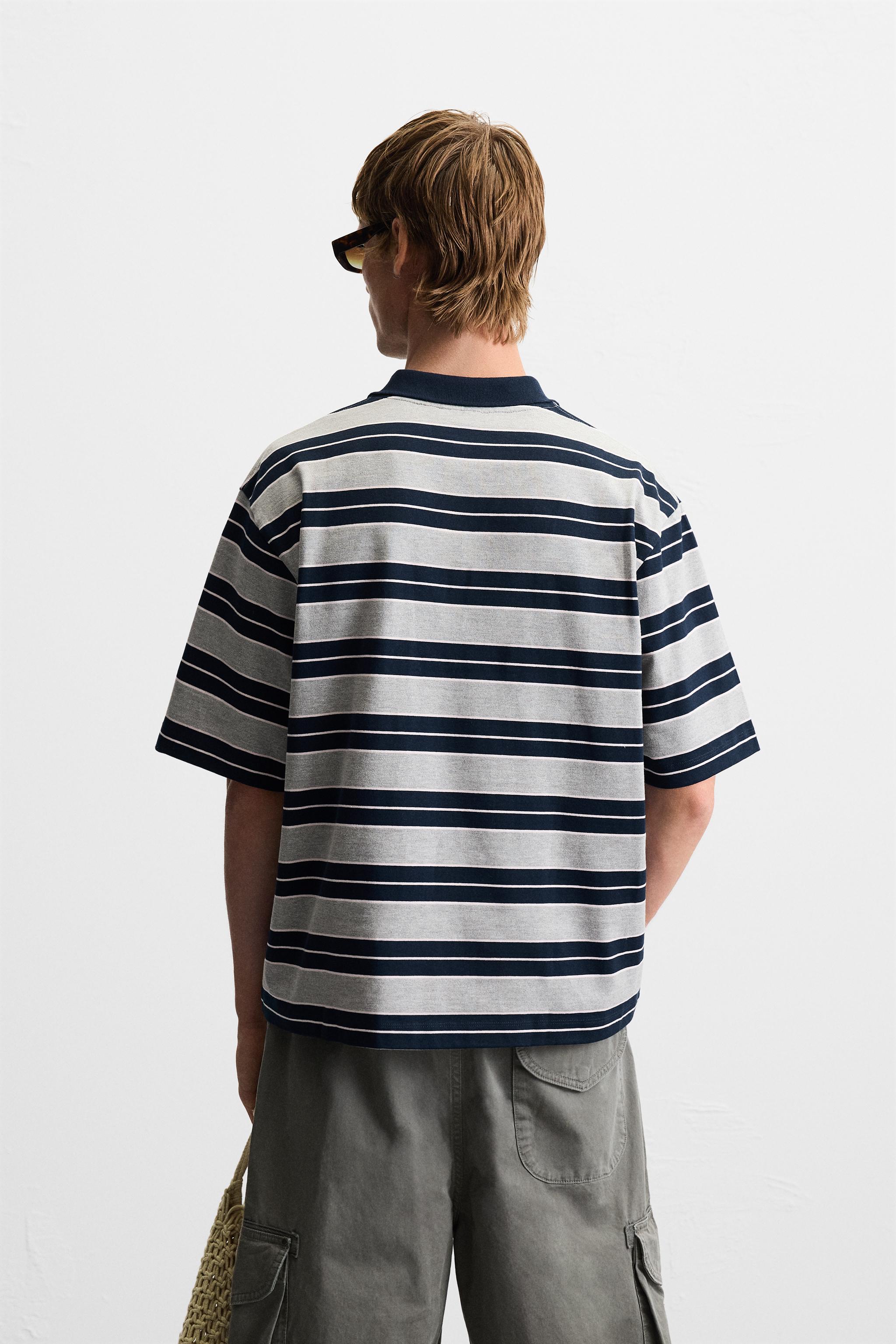 STRIPED RELAXED FIT POLO SHIRT - Gray marl | ZARA United States STRIPED RELAXED FIT POLO SHIRT - Gray marl | ZARA United States
