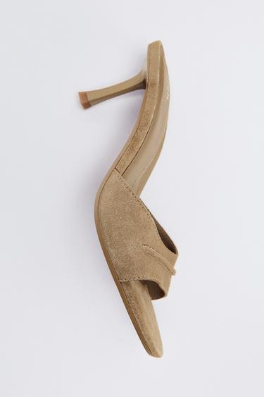 LEATHER MULE HEELS - Sand Brown by Zara