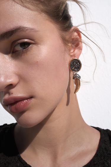 SPARKLY HORN EARRINGS - Aged gold by Zara - Image 0