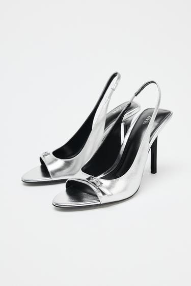 SANDALES À TALONS EFFET MÉTALLISÉ - Argent de Zara - Image 3