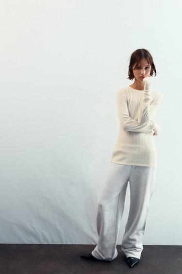 소프트 리브드 티셔츠 - Zara 크림