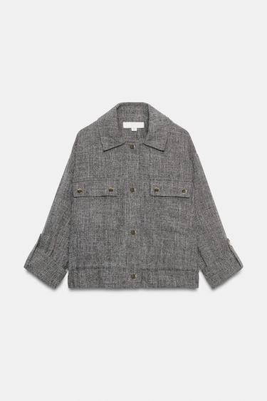 CHAQUETA CORTA MANGA REMANGADA - gris antracita de Zara