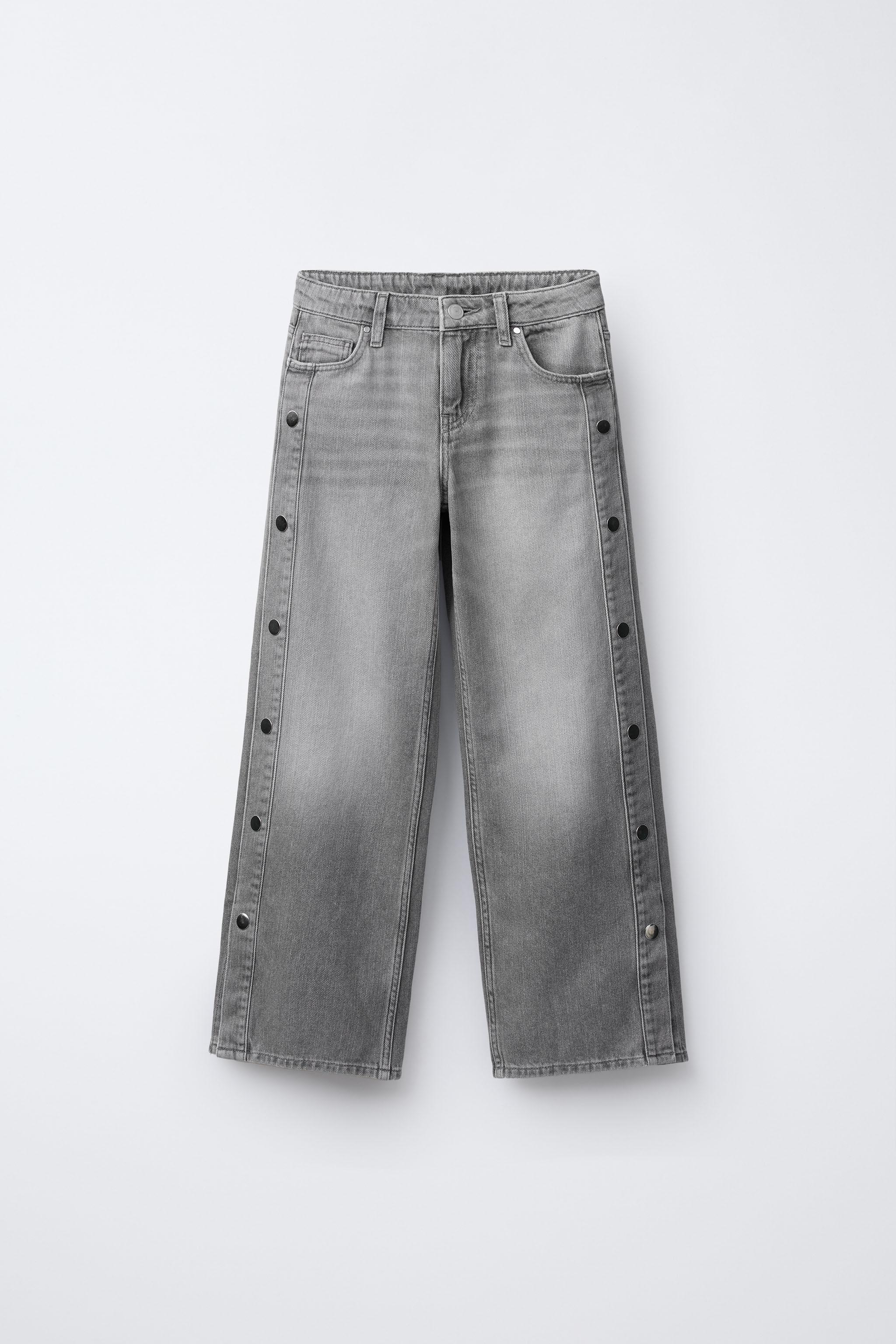 スタッズ付きワイドレッグデニムパンツ - グレー | ZARA Japan