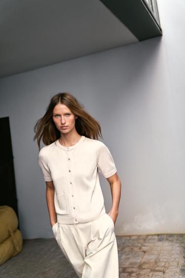 GILET EN MAILLE MANCHES COURTES - Sable de Zara - Image 5