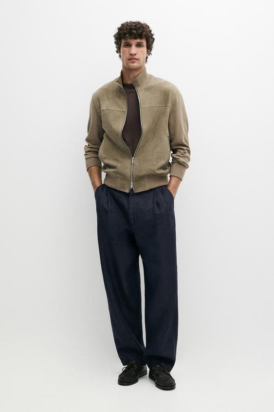 Contrast knit and suede leather jacket from Zara - $590