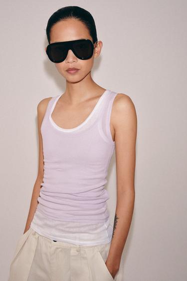 TOP ALGODÓN MANGA SISA - Lila de Zara