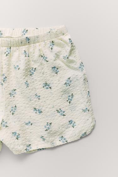 AGES 6-14/ SEERSUCKER FLORAL SHIRT AND BERMUDA PYJAMAS — ЭКРЮ от Zara