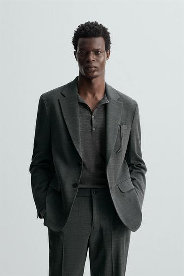 Zara TEXTURED SUIT BLAZER - Dark gray