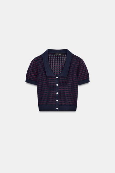 KNIT PETER PAN COLLAR TOP - Blue by Zara