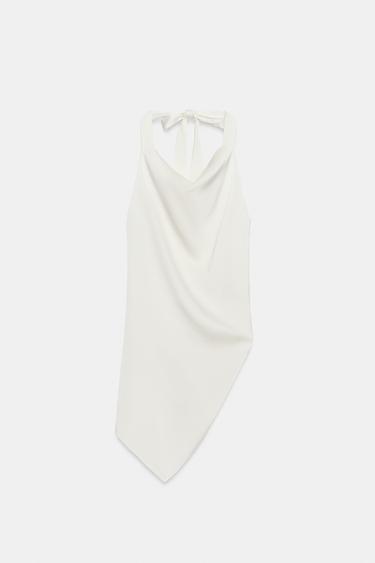 ASYMMETRIC SATIN HALTER TOP - Oyster-white by Zara - Image 5