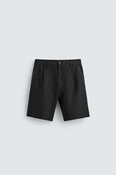 100% LINEN RELAXED FIT BERMUDA SHORTS - Black by Zara