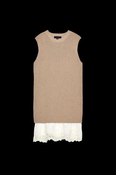 Zara COMBINATION KNIT DRESS - Sand - Image 0