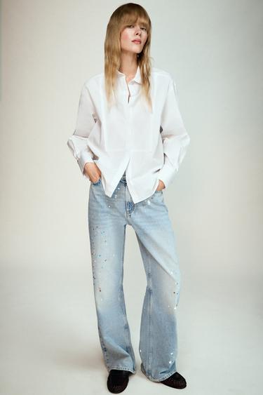 JEANS Z1975 LOOSE CINTURA MÉDIA EFEITO PINTURA - Azul-claro da Zara