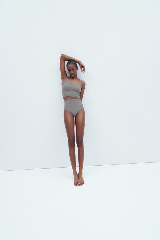 STRETCH POLYAMIDE BODYCON PANTIES - Light gray