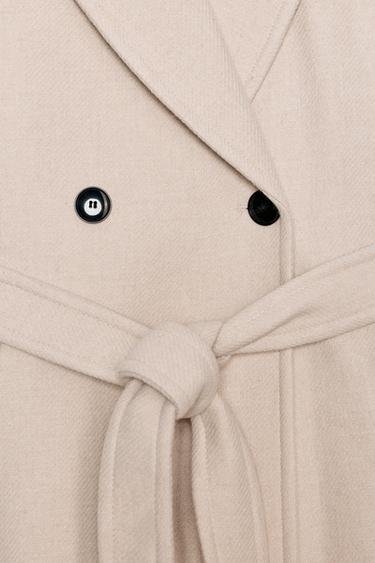 LONG WOOL COAT WITH BELT - Beige by Zara - Image 8