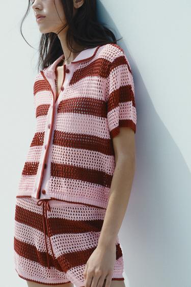 KNITTED POLO CARDIGAN - Pink by Zara
