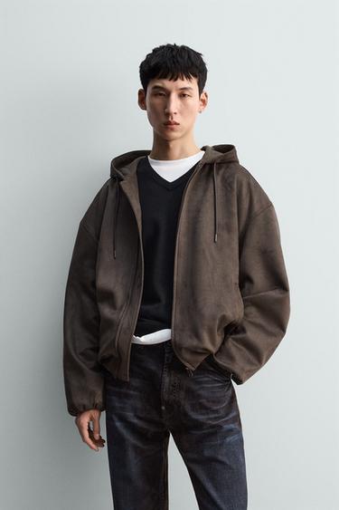 FAUX SUEDE HOODIE JACKET - Brown by Zara