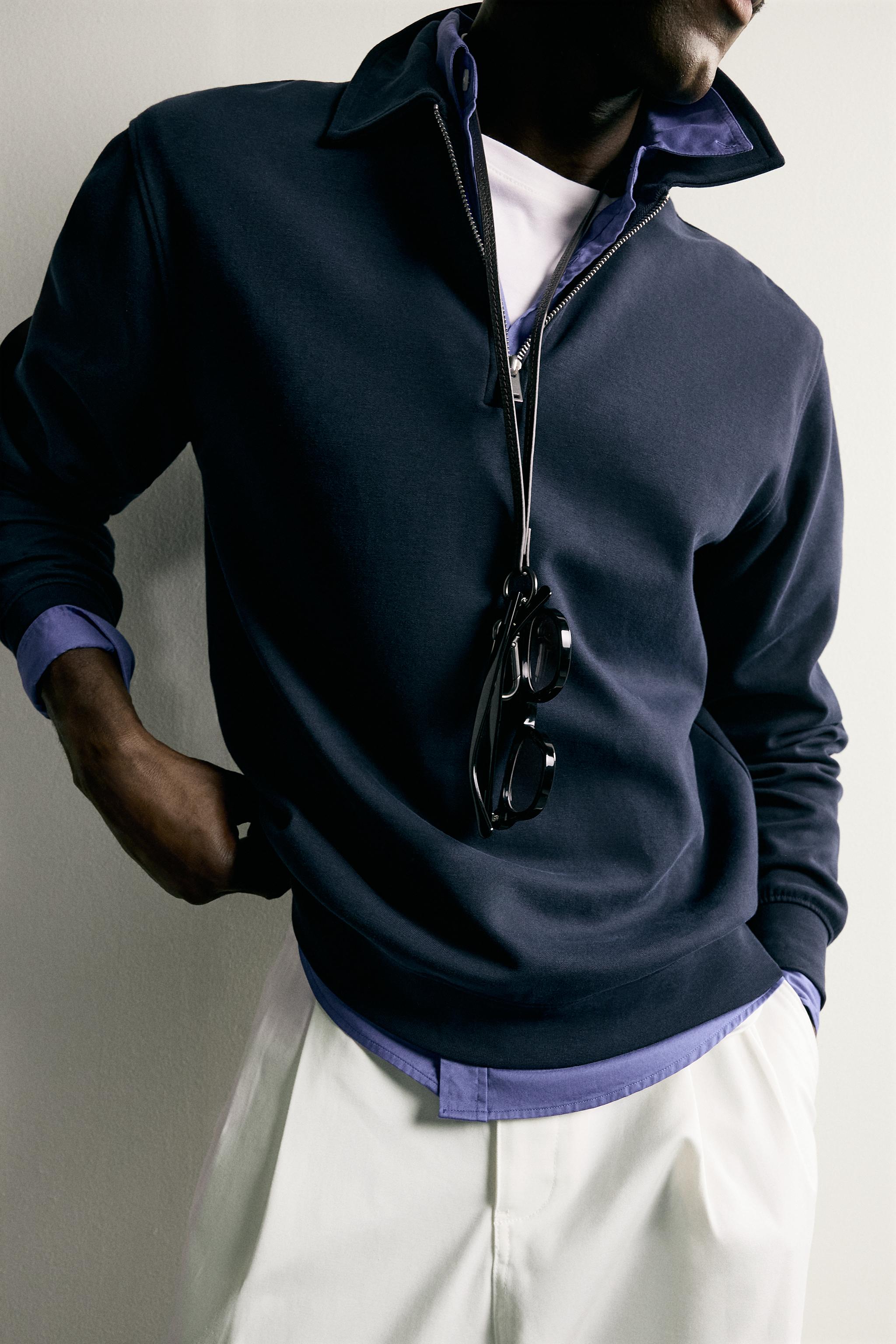 Zara FERMUARLI İNTERLOK POLO SWEATSHIRT görsel 7