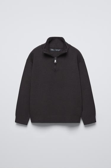 QUARTER-ZIP KNIT SWEATER - Brown by Zara