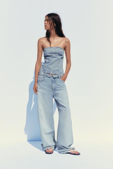 Zara TRF DENIM BANDEAU TOP - Light blue - Image 0
