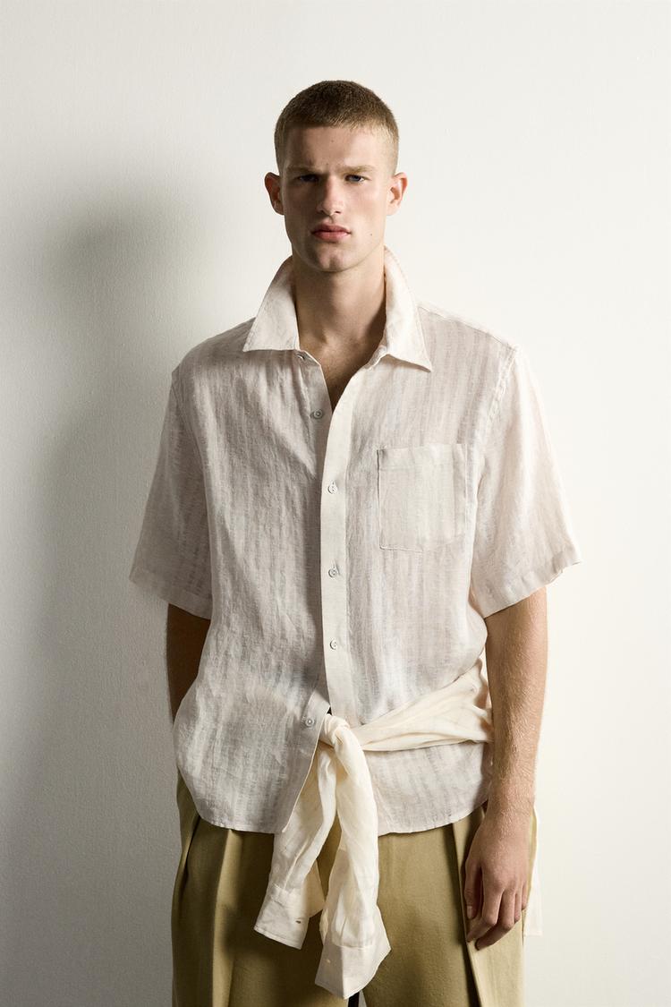 100% LINEN STRIPED JACQUARD SHIRT