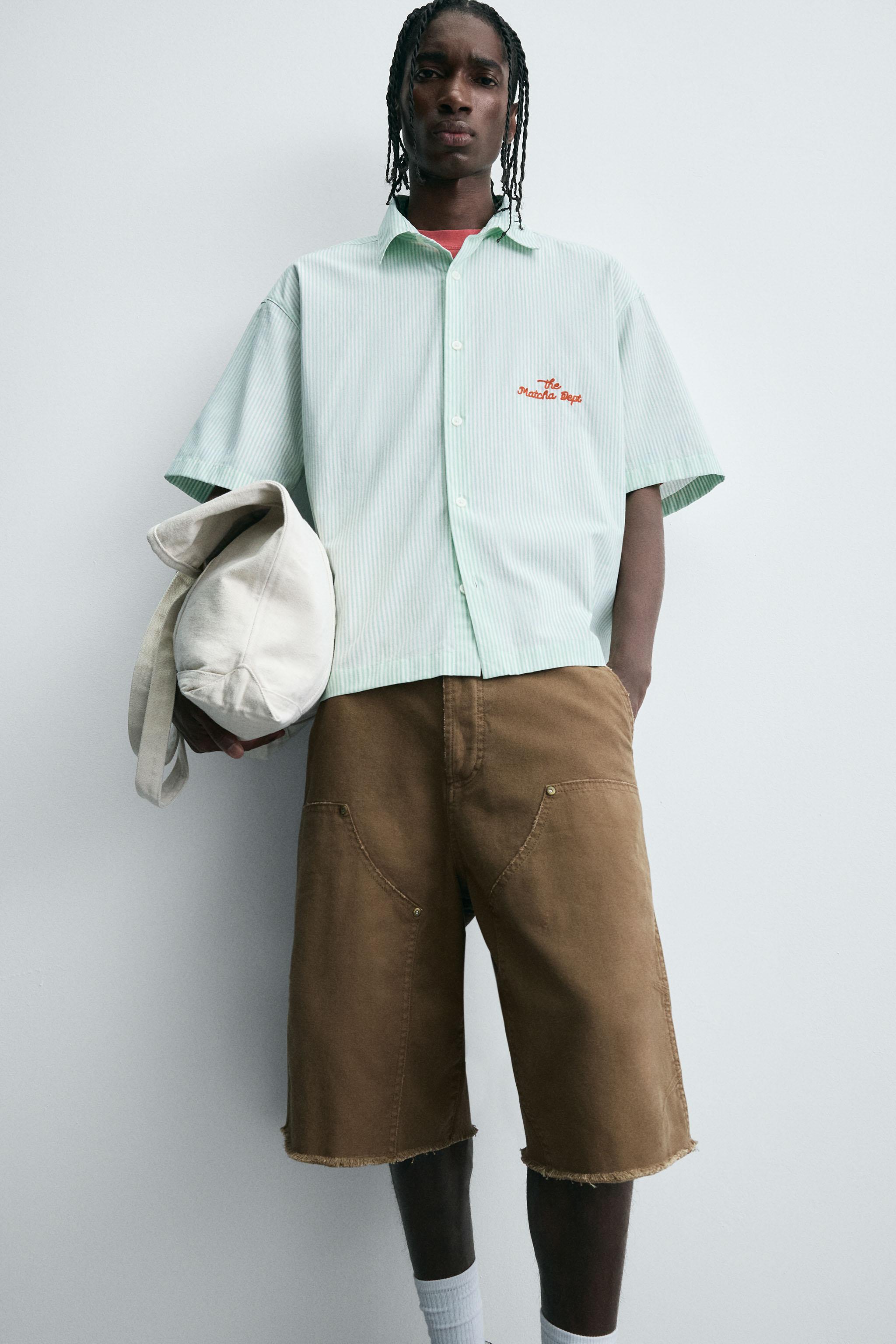 STRIPED SHIRT WITH CONTRAST SLOGAN - Green | ZARA New Zealand