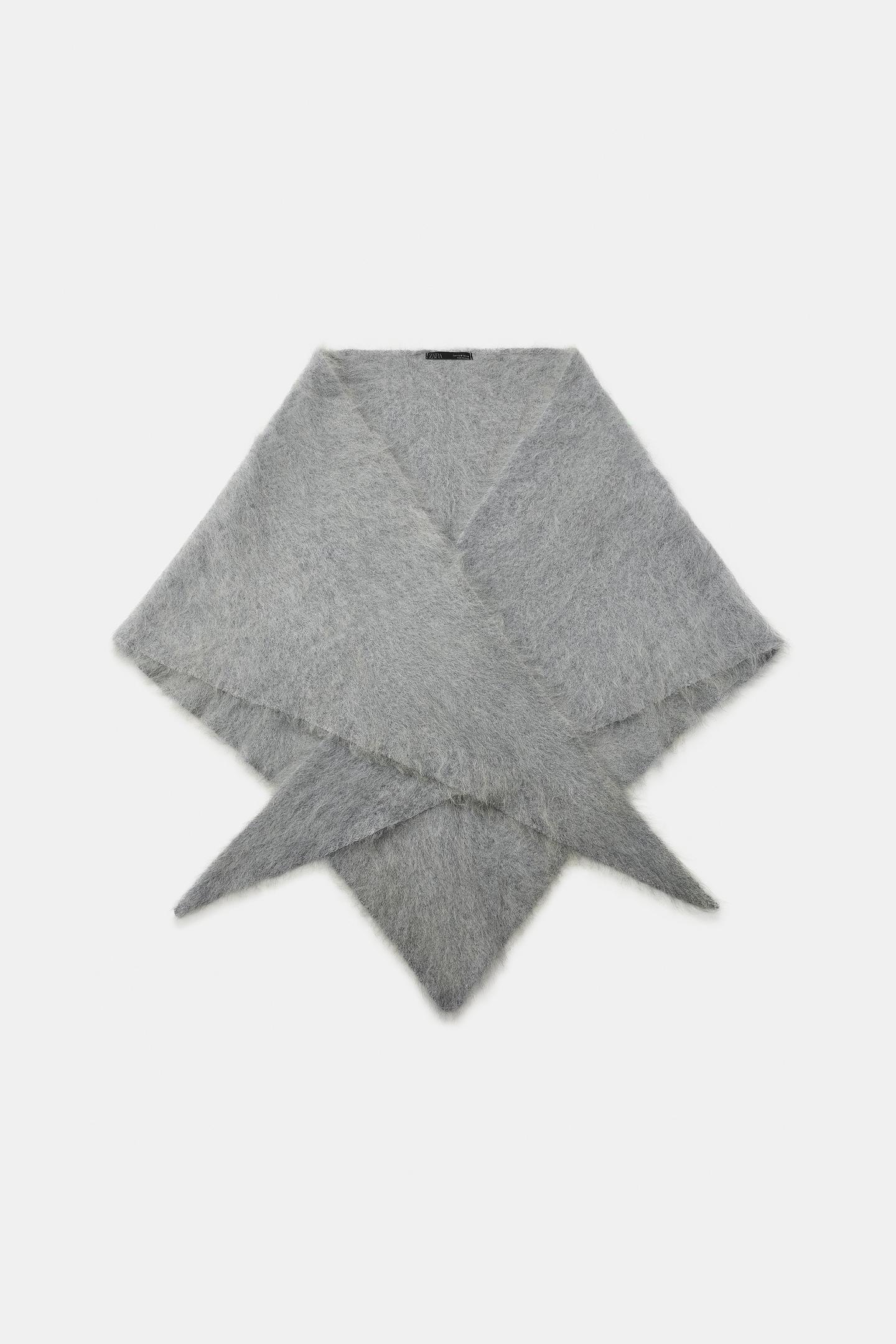 Женский шарф Zara Brushed Effect 100% Wool Triangular, цвет: Серый — фото 4