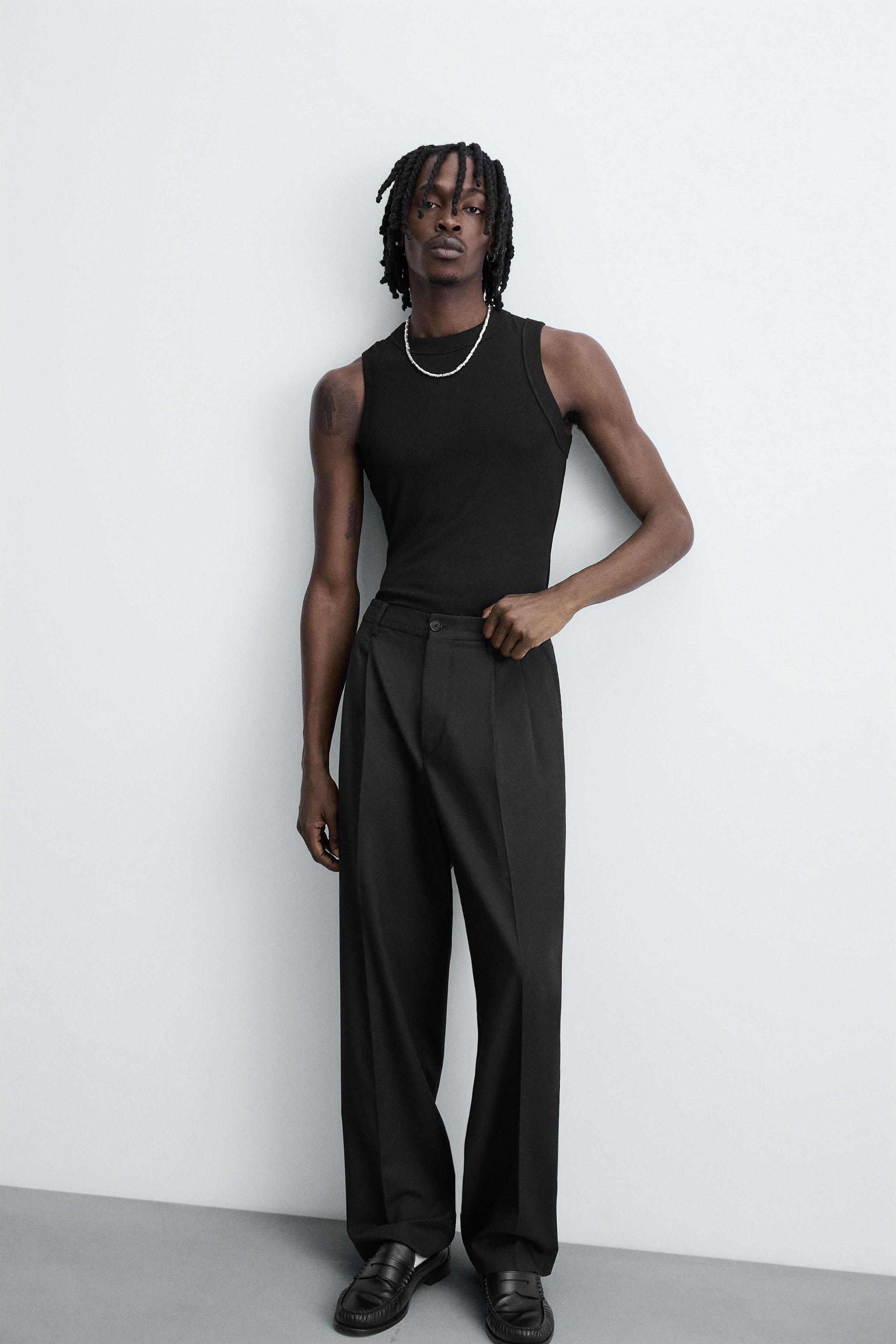 プリーツ入りフルイドワイドレッグパンツ - ブラック | ZARA
