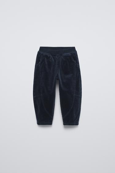 Zara CORDUROY BALLOON LEG PANTS - Navy blue