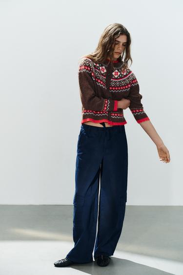 CHAQUETA PUNTO JACQUARD - Marrón de Zara