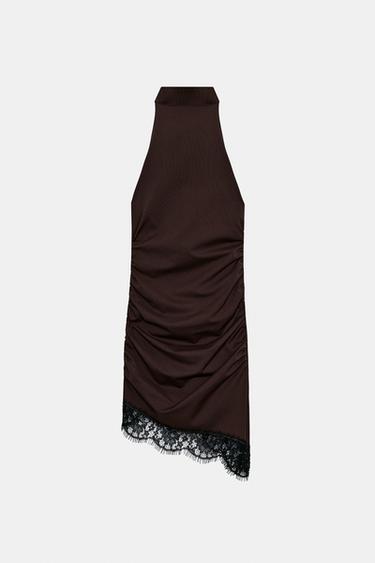 SHORT DRAPED LACE DRESS - Brown by Zara - Image 6