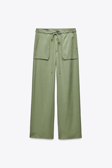 FLOWING TROUSERS WITH BELT - Khaki by Zara - Image 0