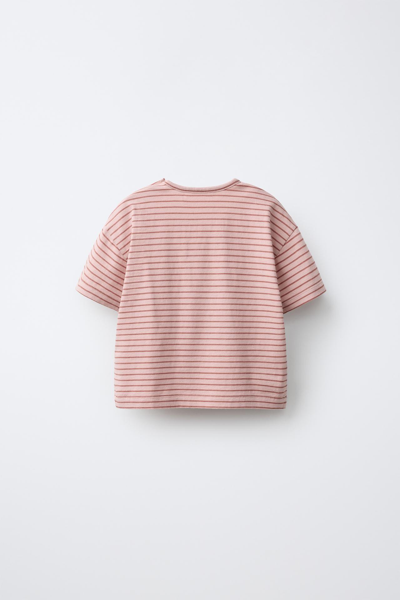 STRIPED PRINT T-SHIRT — Pastel pink