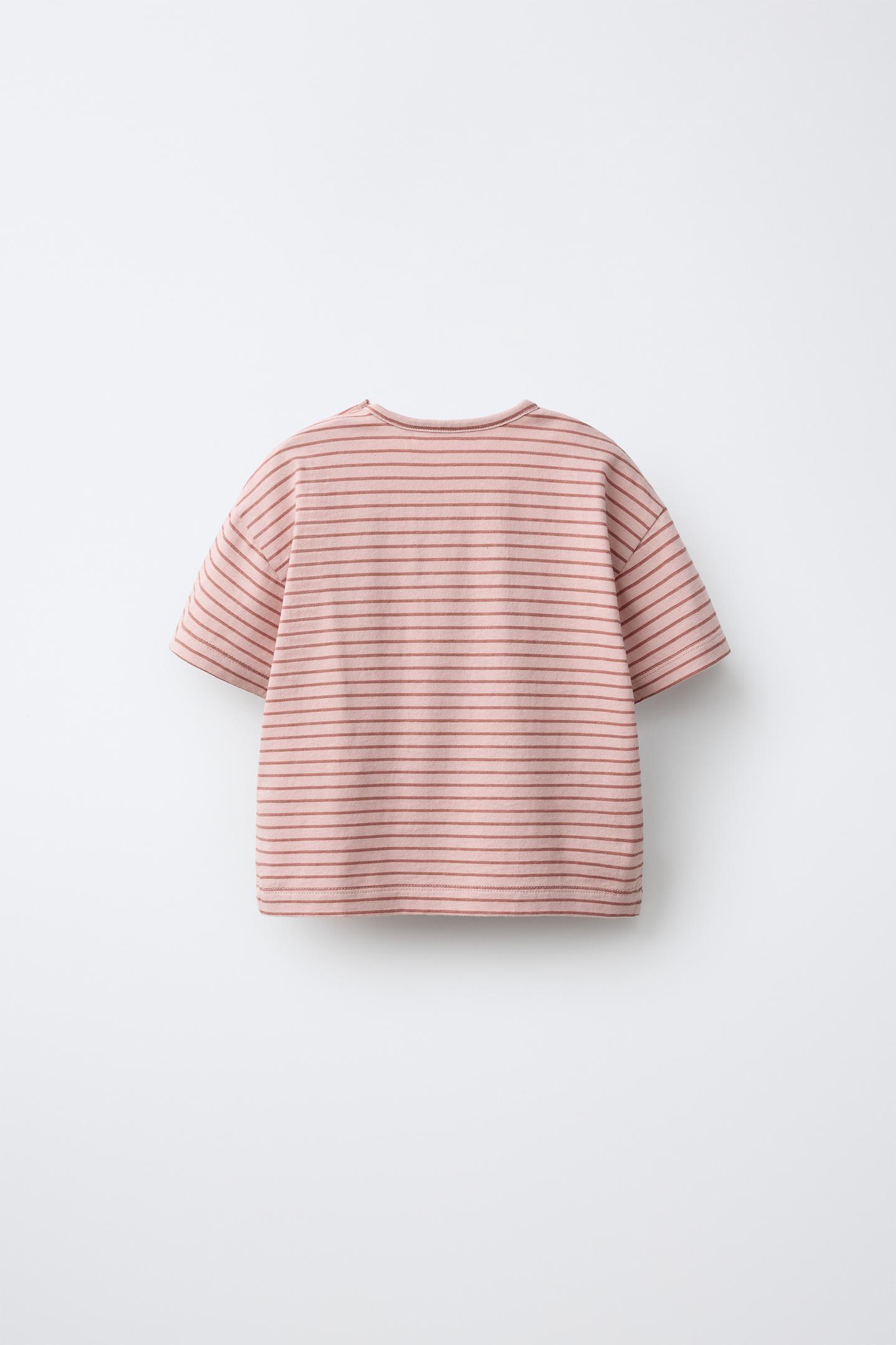 Детская футболка Zara Striped Print, цвет: Пастельный розовый — фото 2