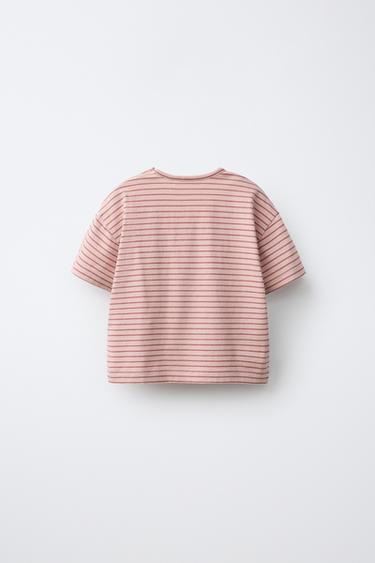 STRIPED PRINT T-SHIRT — Pastel pink 2