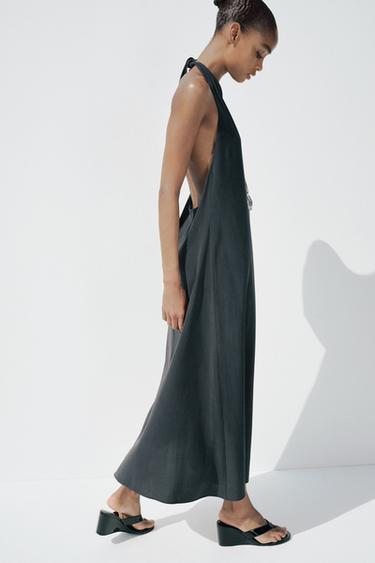 HALTER MIDI DRESS WITH TIE - Black by Zara - Image 2