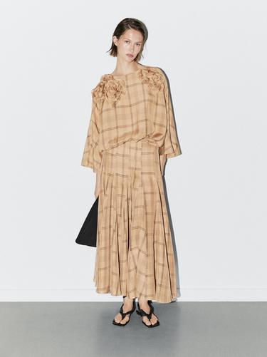 Falda midi godets estampado cuadros - STUDIO - Visón oscuro de Zara - Imagen 0