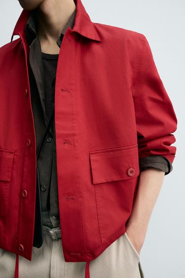 COTTON HERRINGBONE OVERSHIRT - Red by Zara
