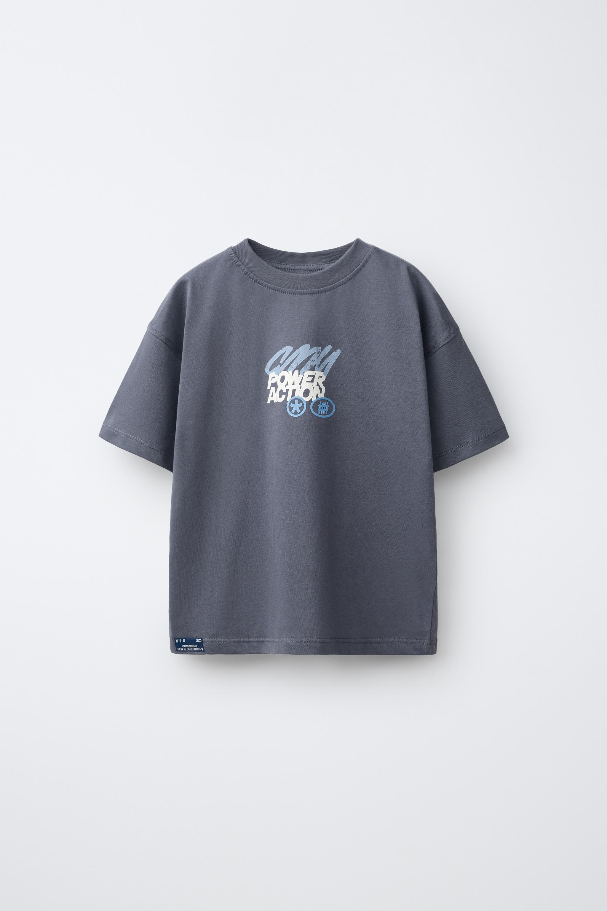 TEXT PRINT T-SHIRT — Gray / Blue