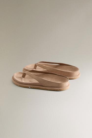 SANDALES PLATES CUIR - Beige de Zara - Image 3