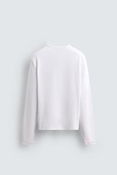 RIBBED T-SHIRT WITH BUTTONED NECKLINE - White by Zara - Image 7