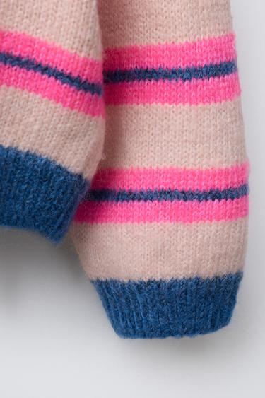 EMBROIDERED FLUORESCENT STRIPED KNIT JUMPER - Neon pink by Zara - Image 3