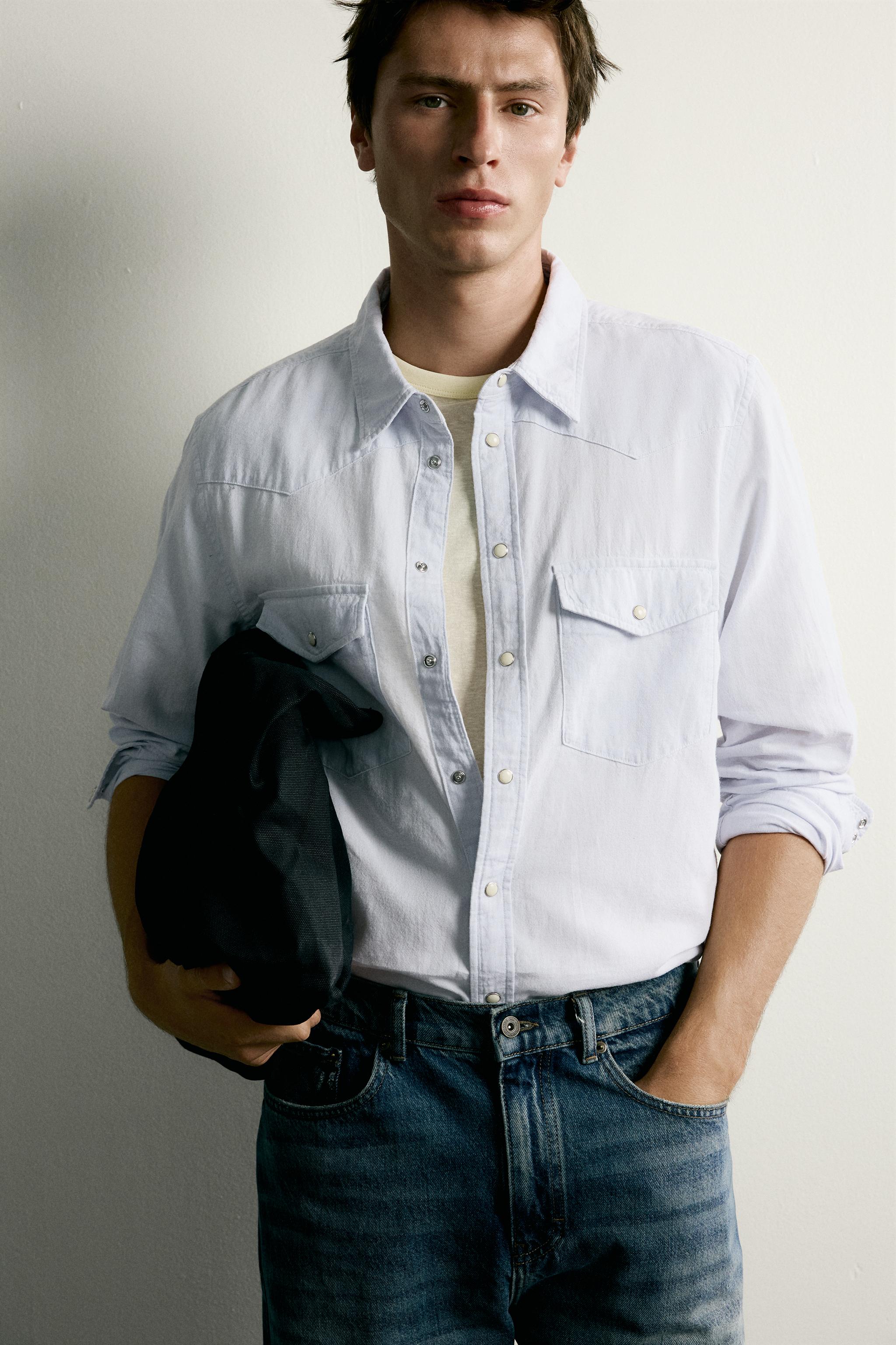 Zara PAMUKLU VE KETEN WESTERN REGULAR FIT GÖMLEK görsel 5