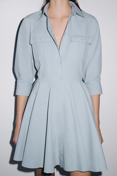 ZW COLLECTION PLEATED SHIRT DRESS - Light blue by Zara - Image 2