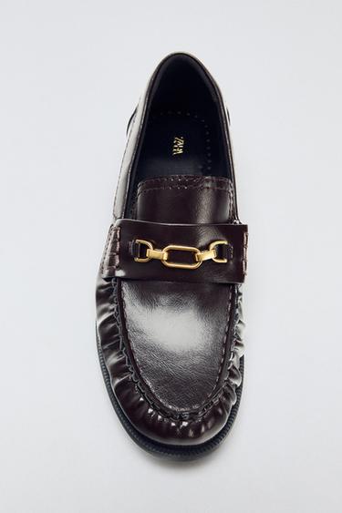 PATENT-EFFECT BUCKLE LOAFERS - Brown by Zara